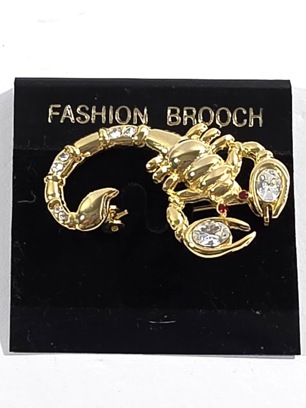 Gold Tone Rhinestone Curled Scorpion Brooch Pin